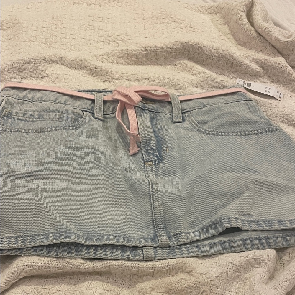 Hollister Light Blue Denim Mini Skirt with Pink Trim